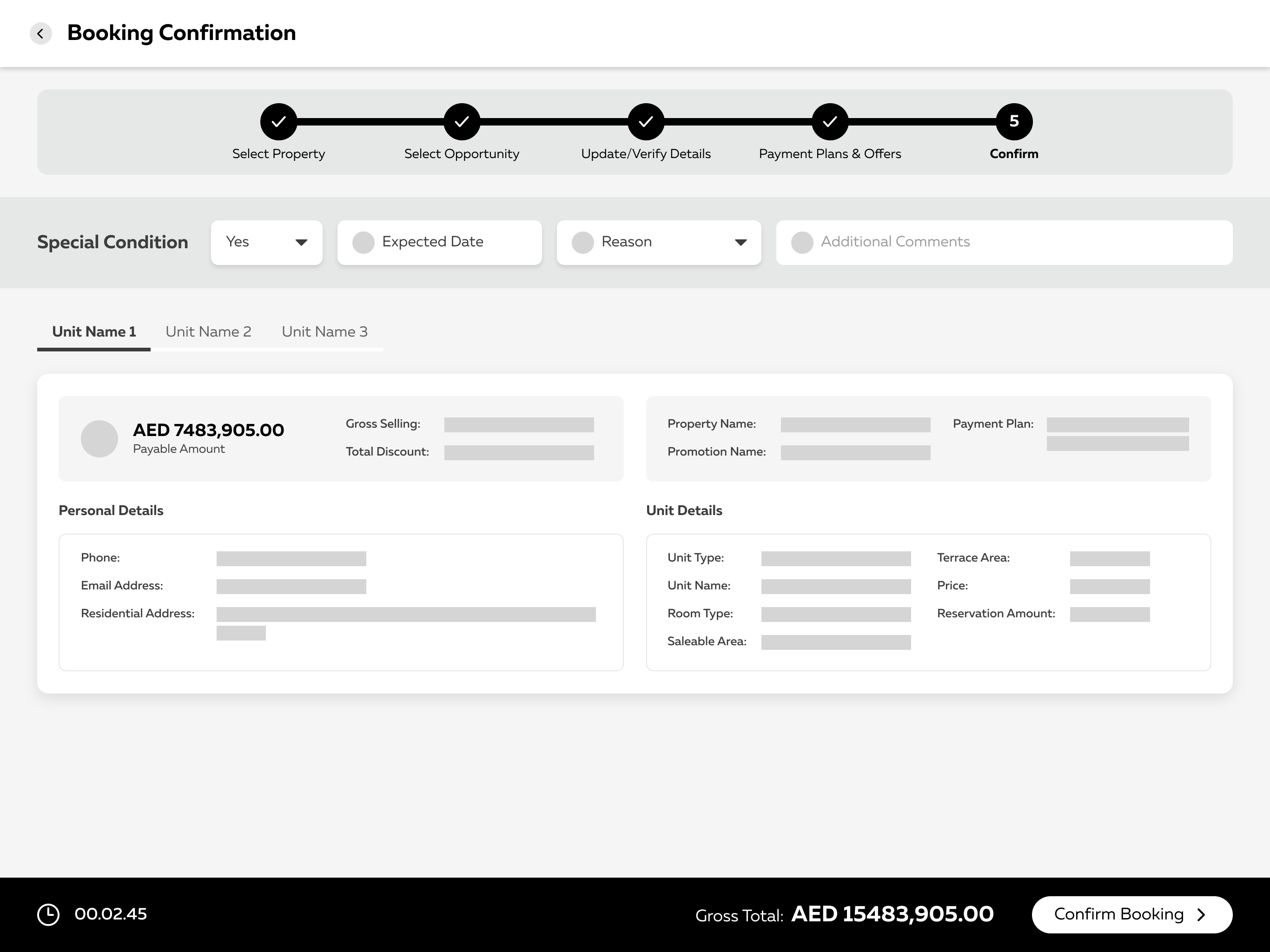 Wireframe — booking confirmation
