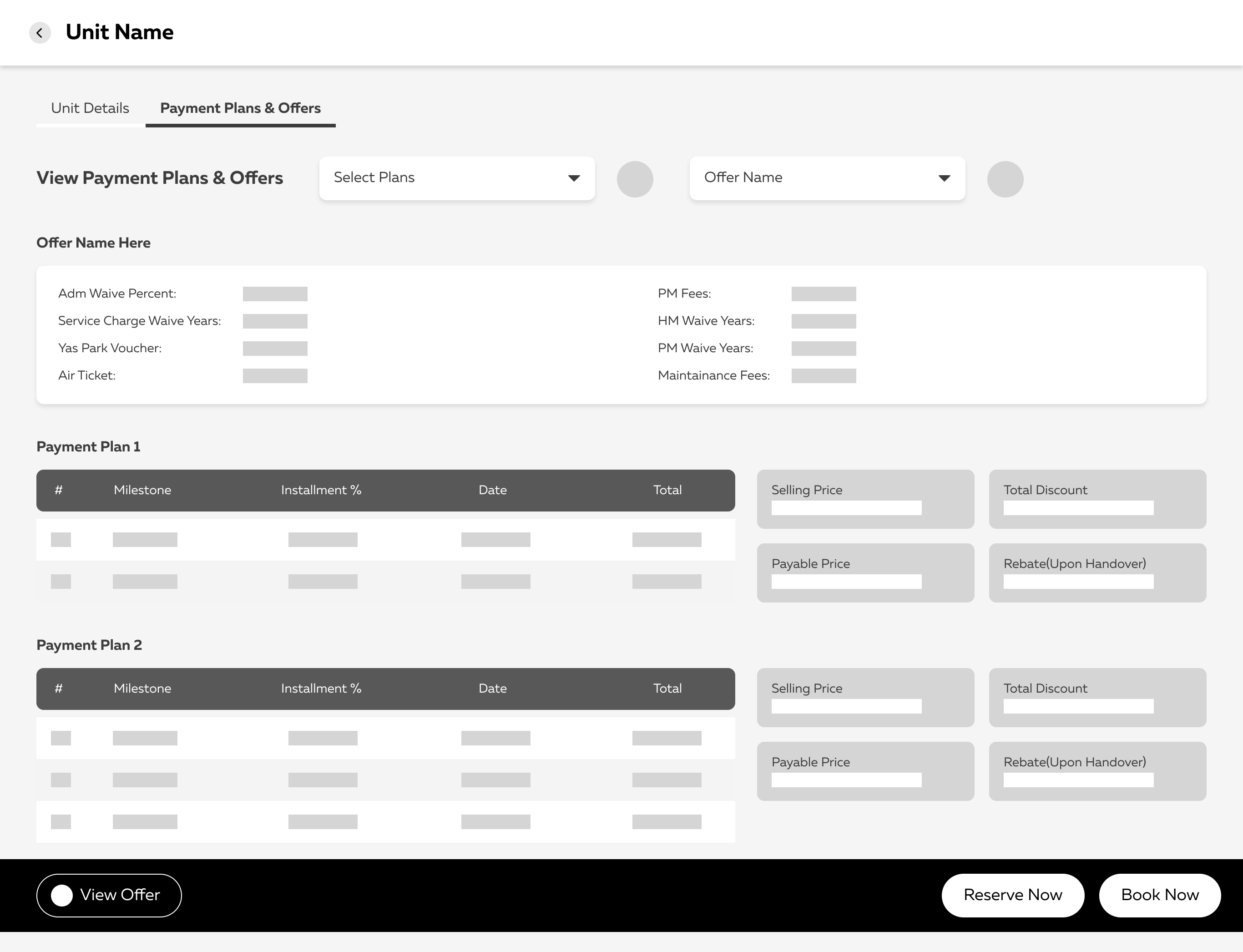 Wireframe — unit details