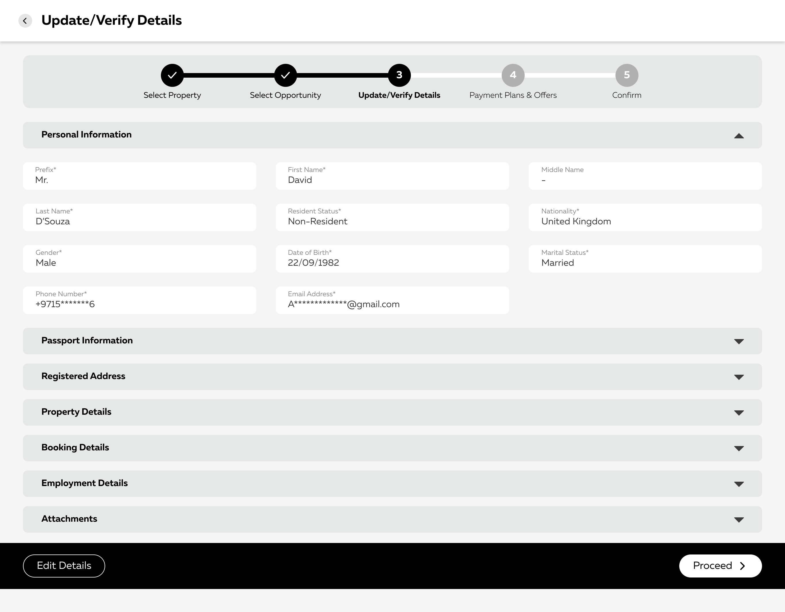 Wireframe — update / verify details