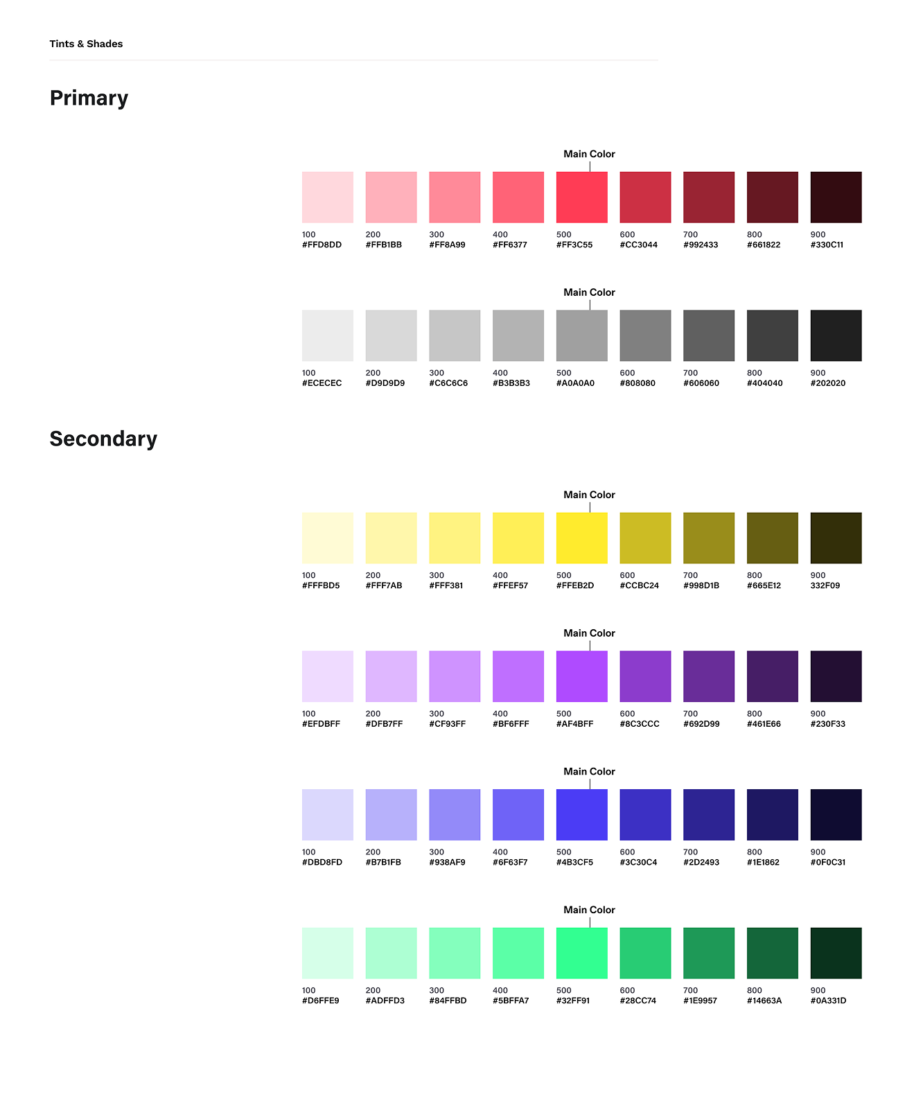 Colour — 80 styles, tints & shades 100–900